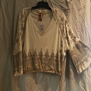 Free People boho cream pattern top